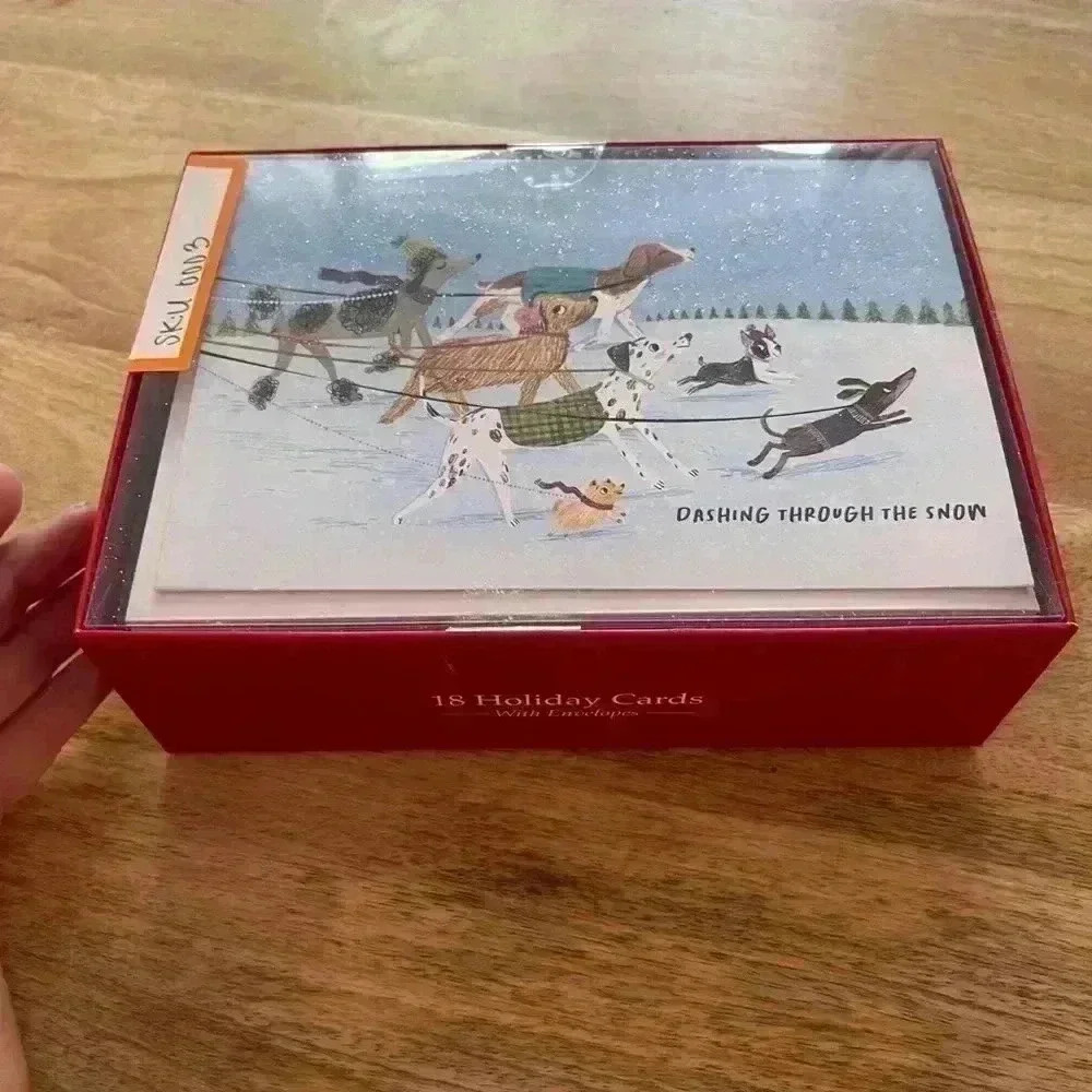 NEW - UNOPENED - Set of 18 Holiday Cards - Dashing Through‎ The Snow - Dogs